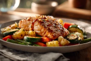 honey garlic salmon with roasted vegetables
