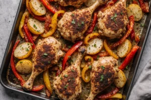 sheet pan chicken drumsticks with potatoes